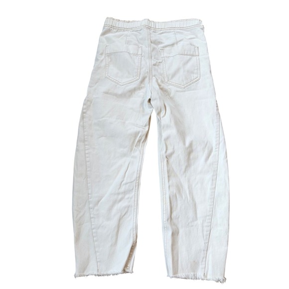 Free People We The Free Cream Cropped Barrel Jeans Raw Hem Mid Rise Size 24 - Picture 2 of 10